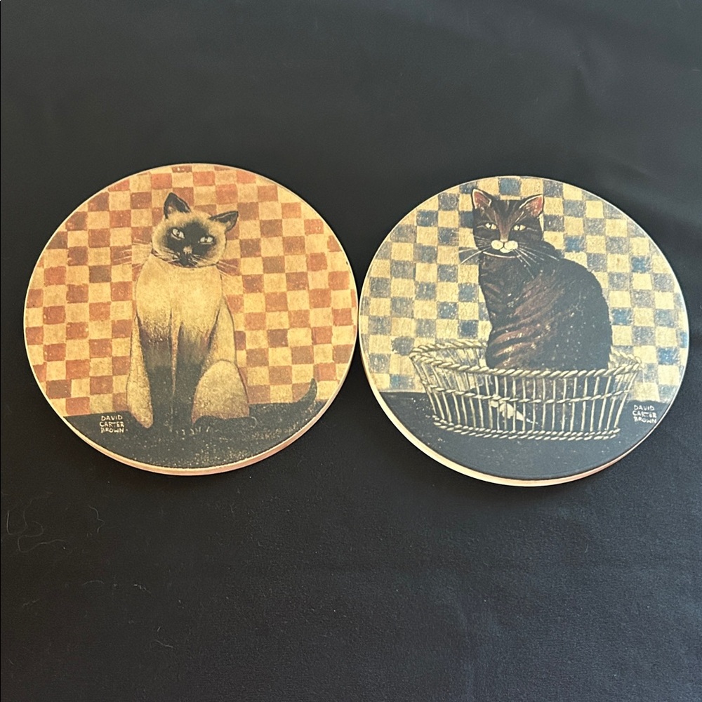 Pair of David Carter Brown Vintage Cat Coasters